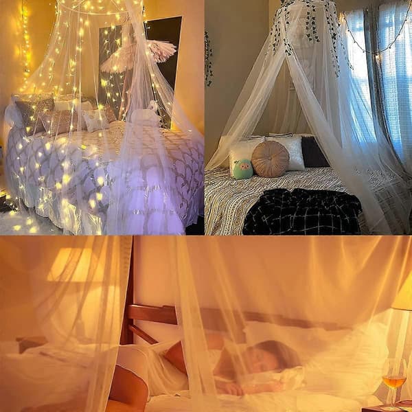 White Bedspread Mosquito Net, Large Dome Hanging Bed Net Tent, Perfect for Home or Vacation (White)