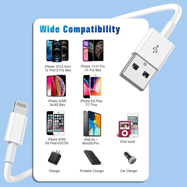 iPhone-lader Lightning-kabel, 2-pakning Apple MFi-sertifisert USB iPhone-hurtigladekabel