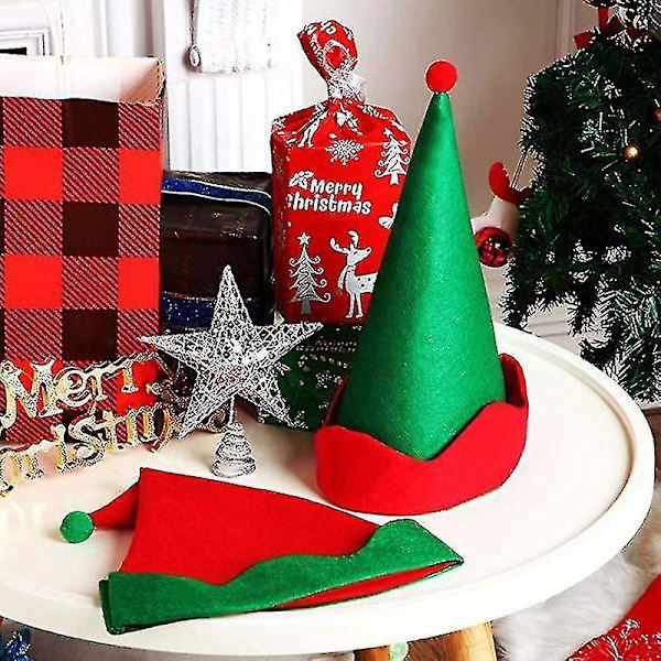 Söt Julhatt Tomte Elfhatt Spetsig Hatt För Festligheter. (grön+röd)(4st)