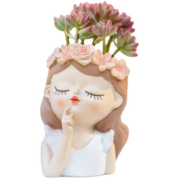 Liten Fairy Head Planter, 3-pack suckulentkrukor, 4-tums blomkruka för flickansikte Söt harts-kaktuskruka med dräneringsdekor