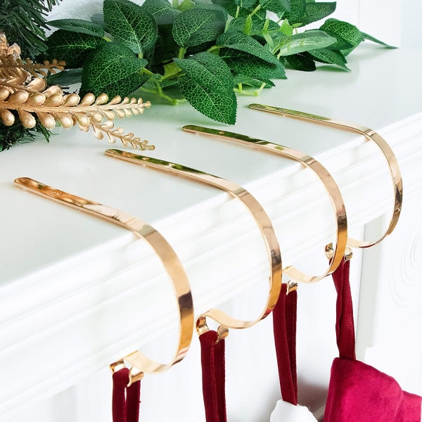 Set med 4 metall jul strumpor krokar skorsten krokar julstrumpa hållare julfest dekoration S form guld