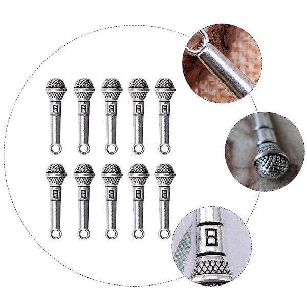 10 st Mini Mikrofonmodeller Miniatyr Legering Mikrofoner Leksaker Dockhus DekorationSilver2.5X0.7CM