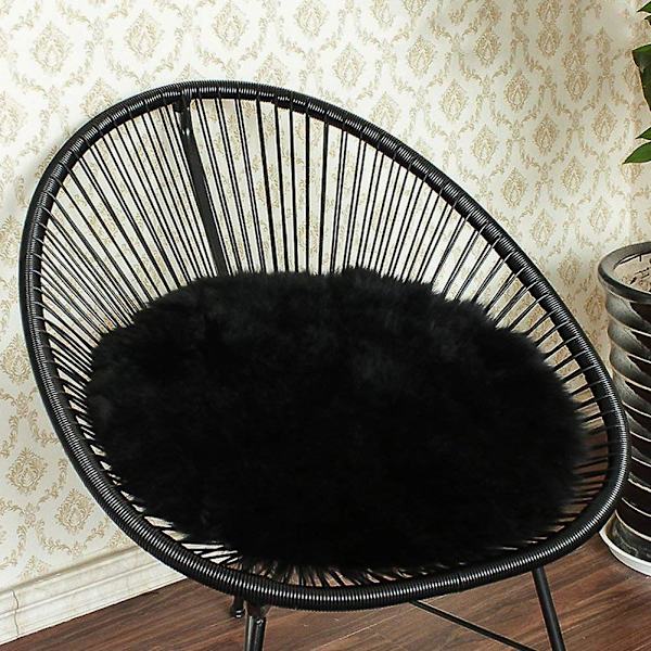 Rund Kunstpels Saueskin Stolseter Pute, Super Myk Tepper For Stue & Soverom Sofa Ved (1.3ft X 1.3ft, svart)