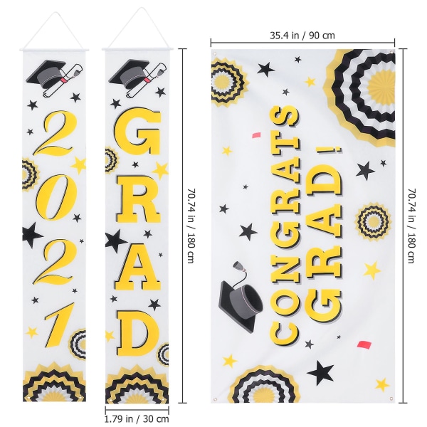 1 Sæt af 3 stk. Graduation Dørbanner Graduation Season Dekoration Dør Veranda Skilt Hvid 180X32CM White 180X32CM