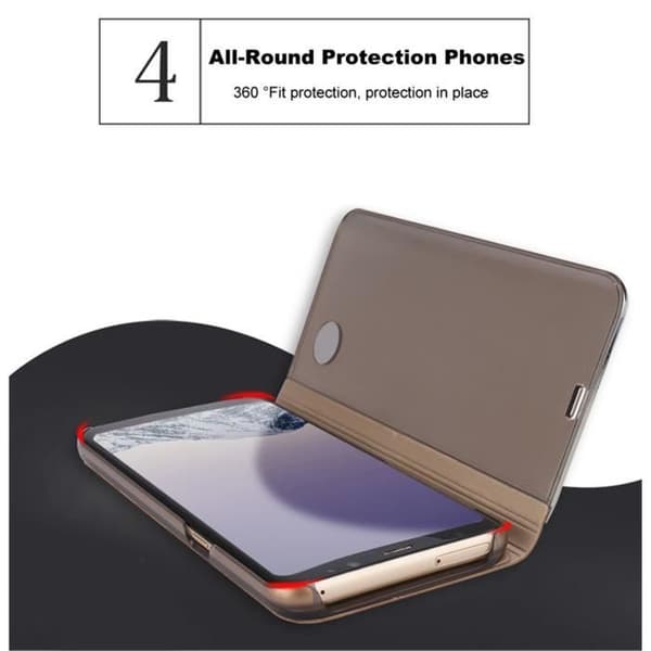 Aclay Samsung A40 Cover, Flip Clear View Transparent Mirror Case + Tempered Glass Screen Protector, 360° Standing Shockproof Case