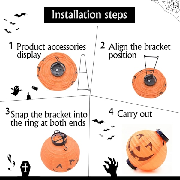 4 kpl 7,8 tuuman Halloween-koristepaperilyhtyjä, kummitustalon riippuva lyhty luuranko kurpitsa hymyilevä lepakko hämähäkit kuvio