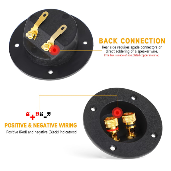 2 stk. Runde 2-vejs højttalerboks terminal kop binding post, Power højttaler skrue-i terminal plader, subwoofer boks terminal