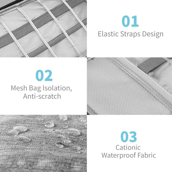 Travel Storage Bag for Electronic Devices, Electronic Accessory Bag, Travel Cable Organizer Bag, Grey