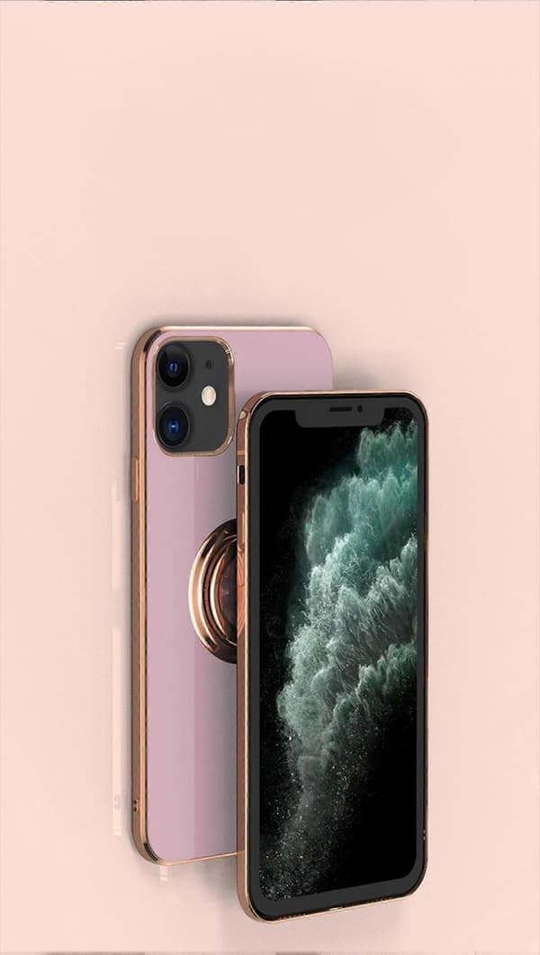 Compatible with iPhone 14 Pro Case with Ring Holder Full Camera Lens Protection Plating Rose Gold Edge 360 Stand Protective Case