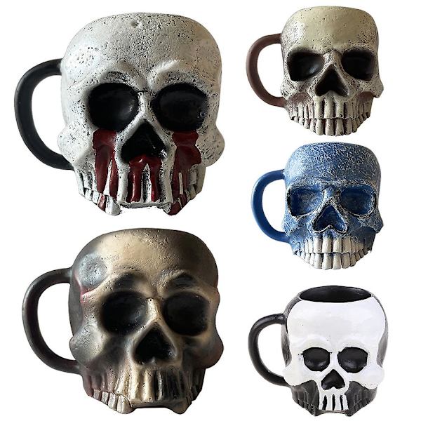 Realisttisk Skelet Kaffe Kop Halloween Harpiks Håndværk Ornament Skrivebords Dekoration Gul