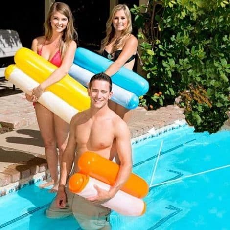 Inflatable pool bed. Ultra-comfortable water hammock with mesh. Floating armchair (orange).