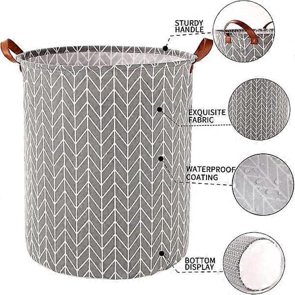 63L Large Laundry Basket - Waterproof Foldable Laundry Hamper with Handles for Bathroom, Bedroom - Round Foldable Rattan Basket (Grey Willow)