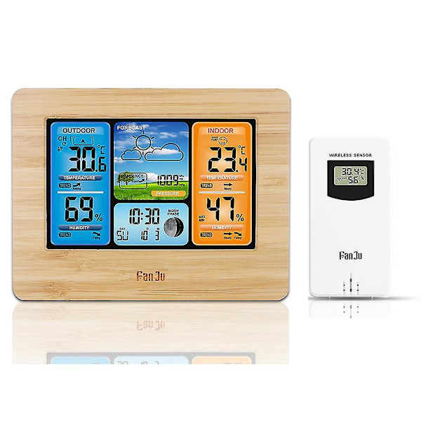 LCD Digital Termometer Trådlös Klocka Kalender Inomhus Utomhus Väderstation Gul