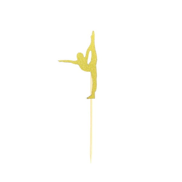 24 st Tårta Toppar Fitness Tema Cupcake Toppar Yoga Aerobics Party Tårta Dessert Pinnar För Gymnast Golden M