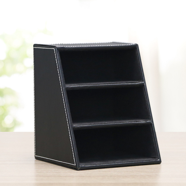 Sort PU Læder Fjernbetjening Holder, Læder Fjernbetjening Opbevaringsboks Organizer, Skrivebords Organizer til TV Guide, Post, Elektro
