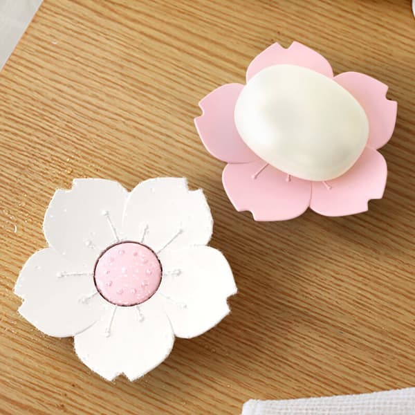 Soap Dish with Drainage, Decorative Flower Soap Dish, Double-Layer Soap Dish, Sponge Holder for Bathroom, Kitchen (White) - Fei Yu