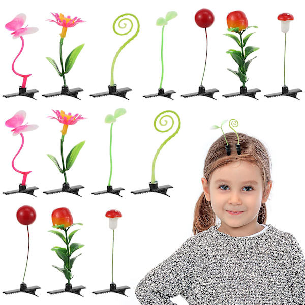 28 stk. Simulerings-Plante Hårklemmer Kreative Hårnåle Søde Piger Hårspænder Assorterede Farver 8X4X0.8C