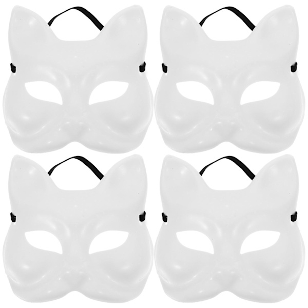 4 st DIY Handmålade Masker Halv Ansikte Rävmask Blank Mask Festtillbehör Vit 17,5X17X7CM