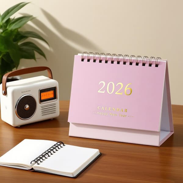 Vertikal sammenfoldelig bordkalender 2026, der dækker oktober 2025 til december 2026.