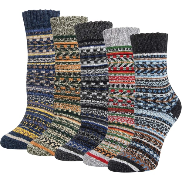 Ullsokker for kvinner, 5 par pustende termiske sokker Myke tykke strikkede sokker for kvinner Vintersokker