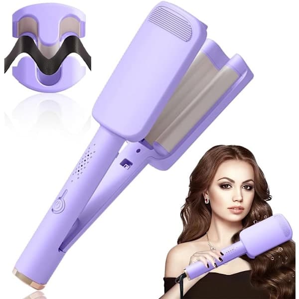 Deep Wave Curling Iron - Professional 32mm Thin Curling Iron, Adjustable Temperature (160°C-220°C) - Purple