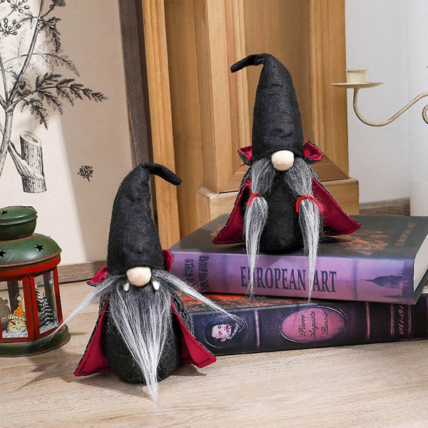 Halloween Håndlavet Tomte Svensk Nisse Ornament med Hexe Kappe Hat til Jul Sort Fletninger