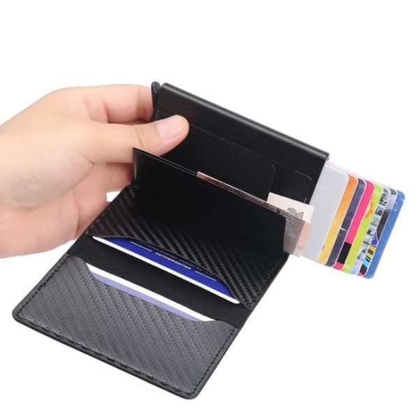 Kulfiber kortholder med RFID- og NFC-beskyttelse til 6 kort - Sort