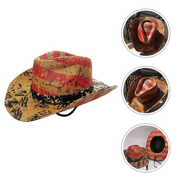 Vintage olkihattu Länsi-tyylinen hattu Unisex hattu Cowboy-hattu Cowgirl-hattu koristelu Valikoimaväri35x30cm Assorted Color 35x30cm