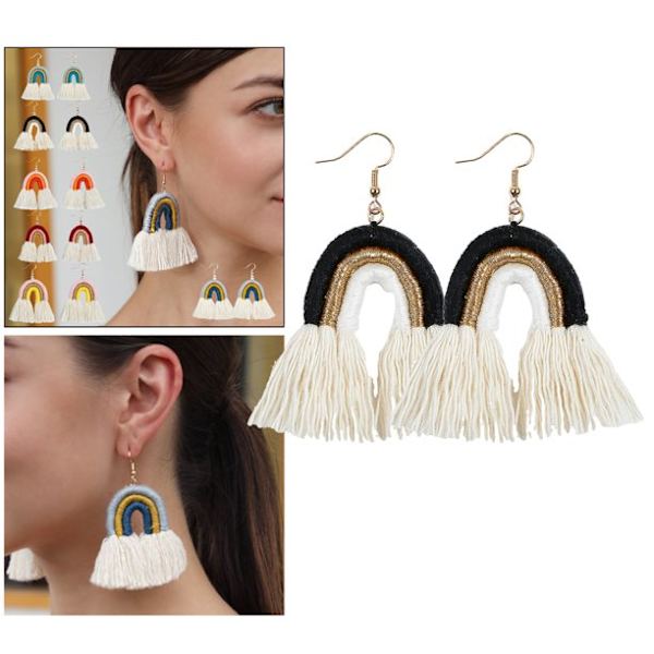 Iris Style Tassel Ørepynt, Hengefringe Ørepynt for Kvinner, Kongelig Svarte Tassel Ørepynt