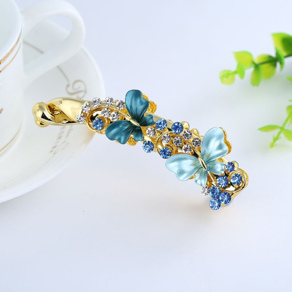 4 st. Blommiga Rhinestone Banan-Hårklämmor, Hårfäste för Hästsvans, Styling för Kvinnor