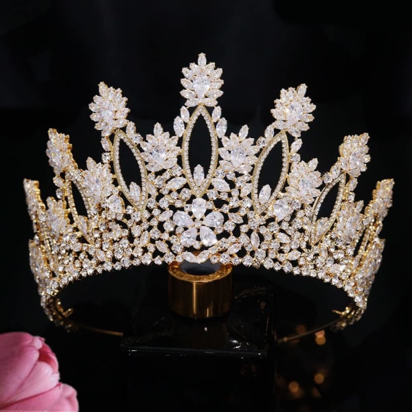 Zirkon hårsmykker CZ festhodeplagg for kvinner，Luksus Cubic Zirconia bryllup brude høy tiara og krone