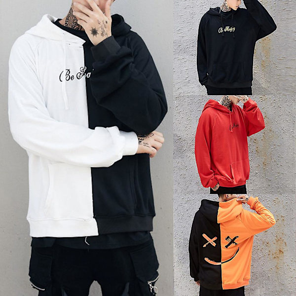 Hettegenser for menn, tenåring, Smiley-trykk, motegenser, jakke, pullover M