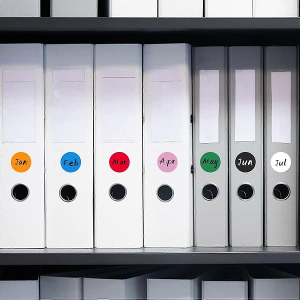 Round Stickers White 13mm Circle Labels with Color Coding Dots Waterproof Removable Roll of 1000