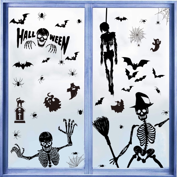 9 ark Halloween Window Clings Decorations Stickers, Halloween Decals til Windows Glasvægge (Skeleton-66stk)