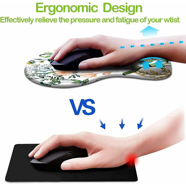Ergonomisk Musmatta med handledsstöd, Söta Musmattor med PU Halkskydd för Hemmakontor, Arbete, Studier, Vacker Blommig