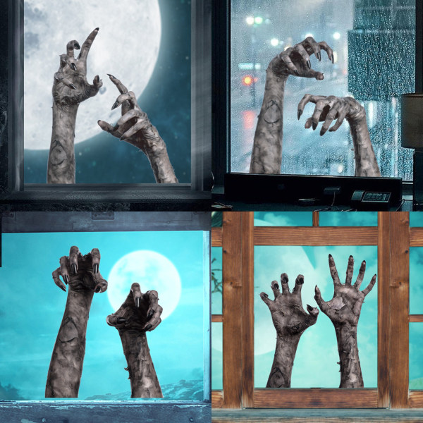 Halloween Skräck Fönsterklistermärke, Handavtryck Zombie Väggdekaler, Spökhänder Väggdekor Inomhus, Avtagbar Halloweenfest Vampyr