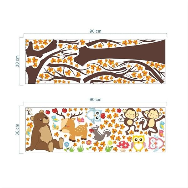 Cartoon Forest Animals Owl Monkey Bear Tree Wall Decals