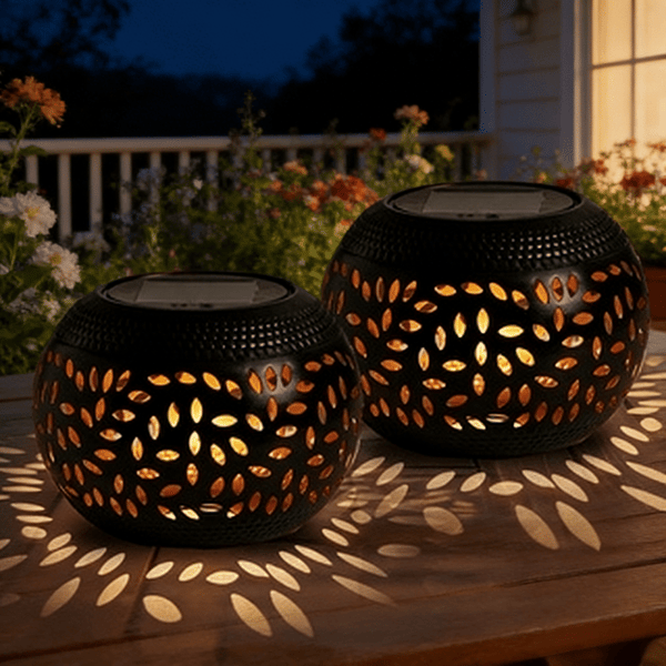 Solar Powered Metal Table Lamp with Dotted Pattern, for Indoor and Outdoor Use 2 White 2 White