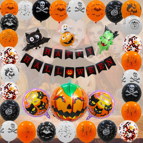 Sett 1 Halloween festdekorasjonsballonger med bannersett scenebakgrunnsrekvisitterSett 1