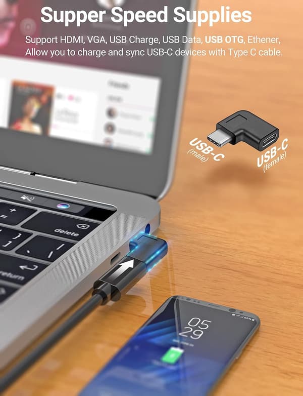 Retvinklet USB C-adapter, 90 graders USB C til USB Type-C han til
