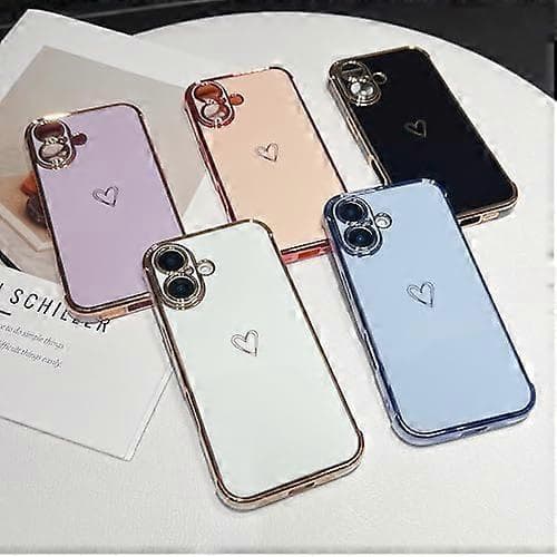 Designed for iPhone 16 Case 6.1 inch, Cute Plated Edge Love Hearts Pattern with Camera Lens Protector