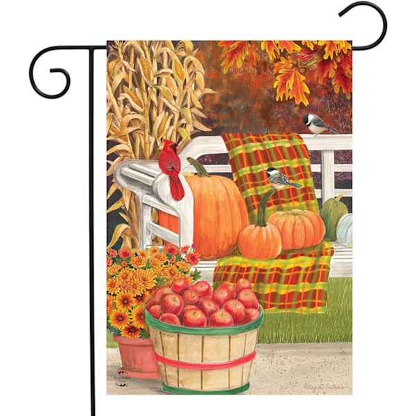 Efterårs Picnic Scene Haveflag Fald Æblekurv 12,5 \"x 18\" Thanksgiving Græskar Kalkun Haveflag