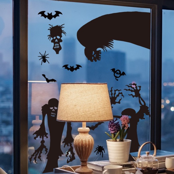 Large Halloween Window Clings - Scary Spooky Monster Window Silhouette Stickers Decals Decorations, Giant Bats Spiders W