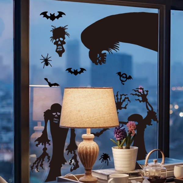 Suuret Halloween-ikkunatarrat - Pelottavat hirviöiden ikkunasilhuetti-tarrat, jättimäiset lepakot ja hämähäkit