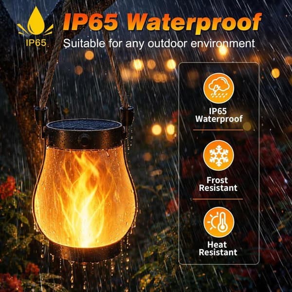 Solar Lamp - PZCC - Flickering Flame Lantern - Dual USB/Solar Charging - Dusk Sensor - 2-pack