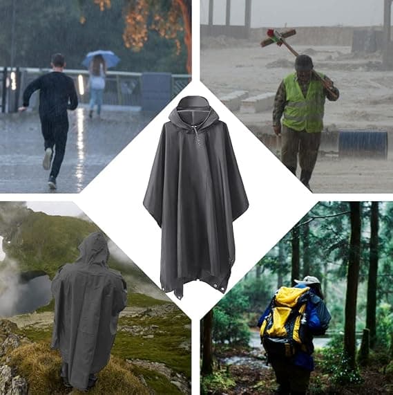 Grå vanntett poncho multifunksjonell 3-i-1, lett 210T O