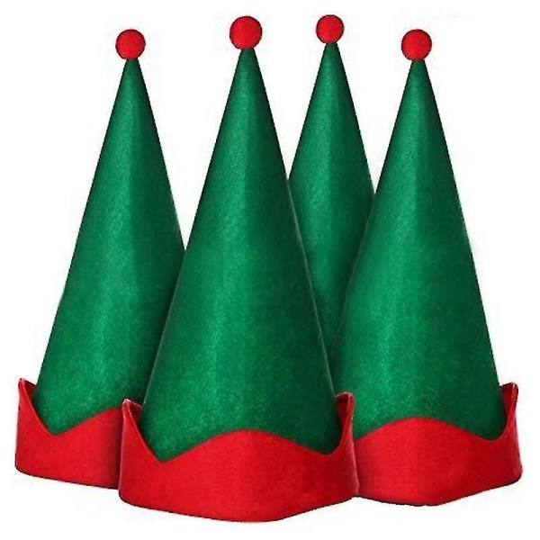 Sød julehat julemands alverhat spids hat til festligheder.(grøn+rød)(4stk)