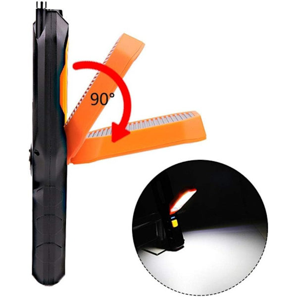 LED Arbejdslys USB Genopladelig Lommelygte, Bærbar Værkstedslampe Roterende Cob Inspektionslampe Magnetisk Lommelygte med Magnet og Krog