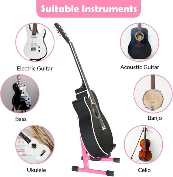 Universal hopfällbart instrumentstativ, gitarrstativ, A-ram musikstativfäste, rosa