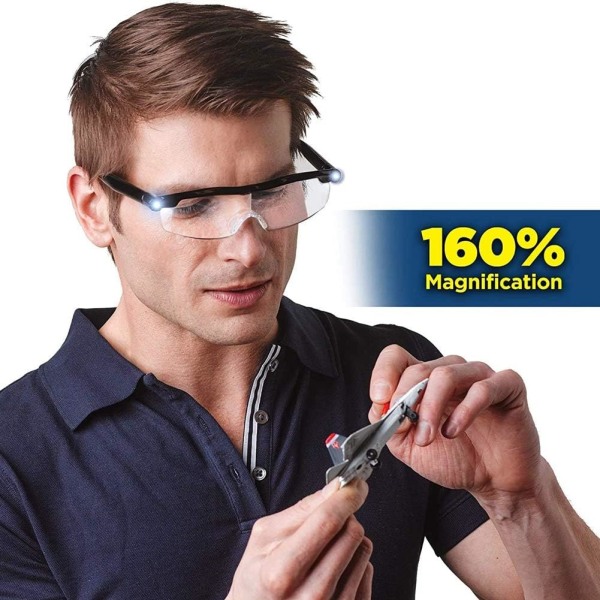 Læsebriller - Kraftig synslup med LED-lys, 160 % forstørrelse, til læsning, alt præcisionsarbejde, reparationer, syning, ure og håndværk
